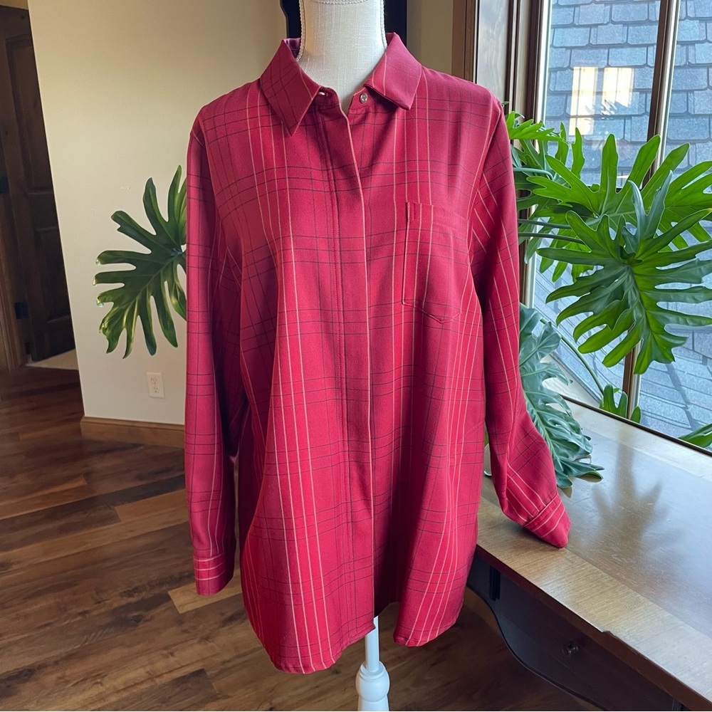Pendleton Red Checkered Virgin Wool Plaid Button … - image 1